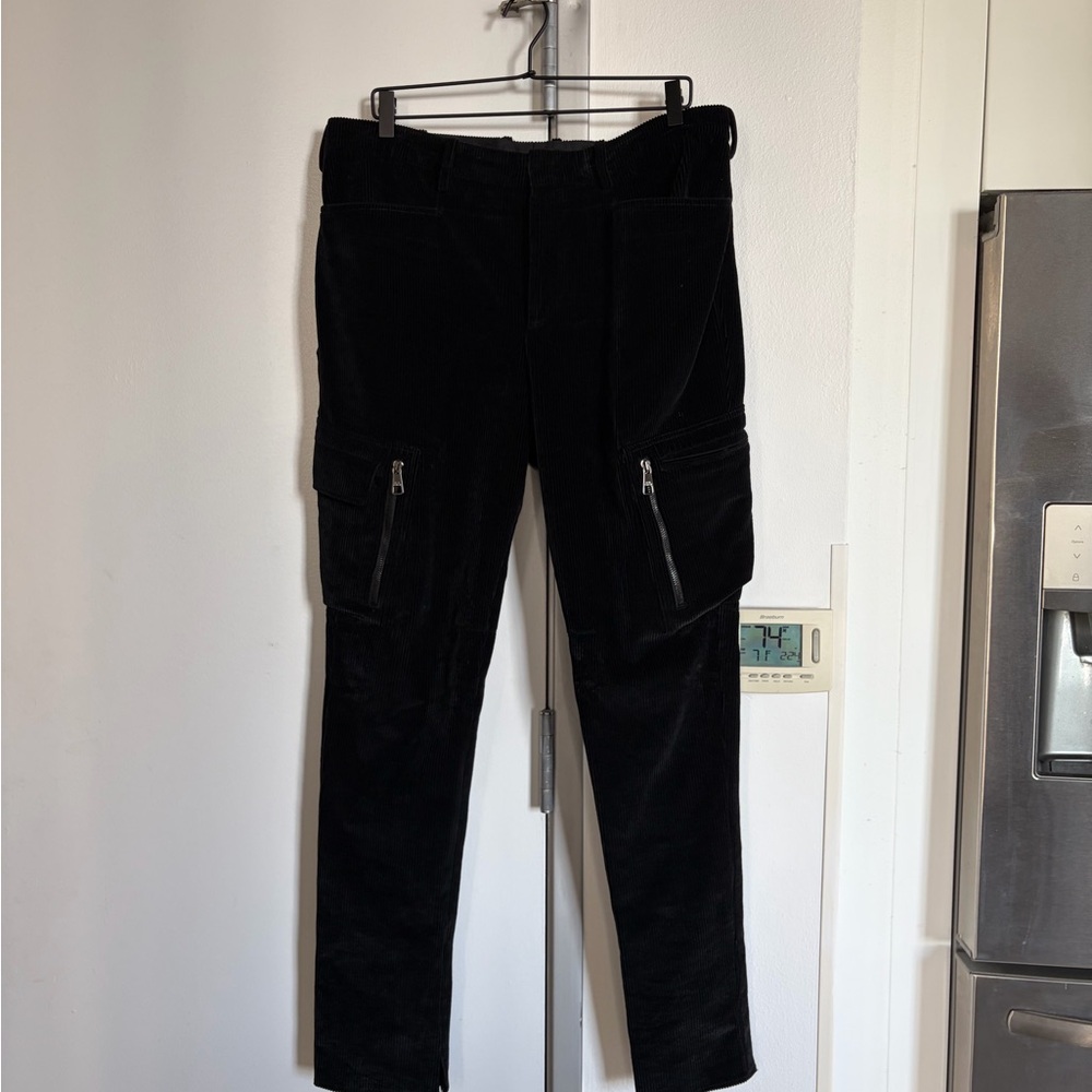 Neil Barrett Men's Sleek Deep Black Cotton Corduroy Cargo Trousers 54IT ITALY